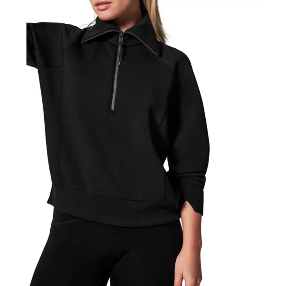 Spanx AirEssentials Half Zip Pullover Very Black Women XL Sweatshirt NWT